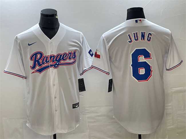 Men%27s Texas Rangers #6 Josh Jung White With Patch Cool Base Stitched Baseball Jersey